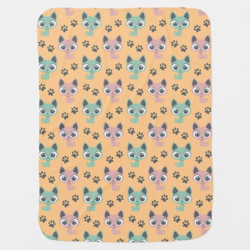 Cute Adorable Kitten Big Eyes Cat Paw Pattern Baby Blanket