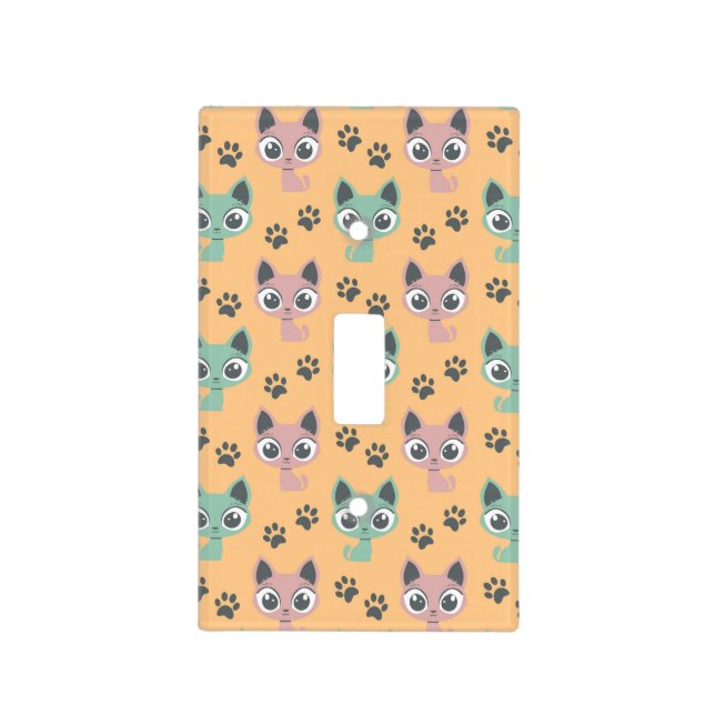 Cute Adorable Kitten Big Eyes Cat Paw Pattern Light Switch Cover (Front)