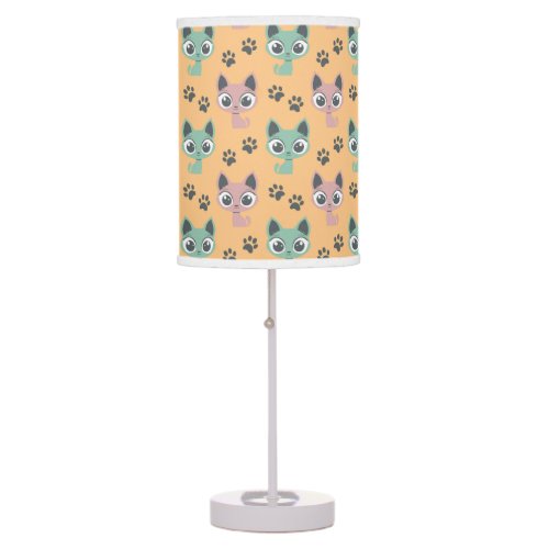 Cute Adorable Kitten Big Eyes Cat Paw Pattern Table Lamp