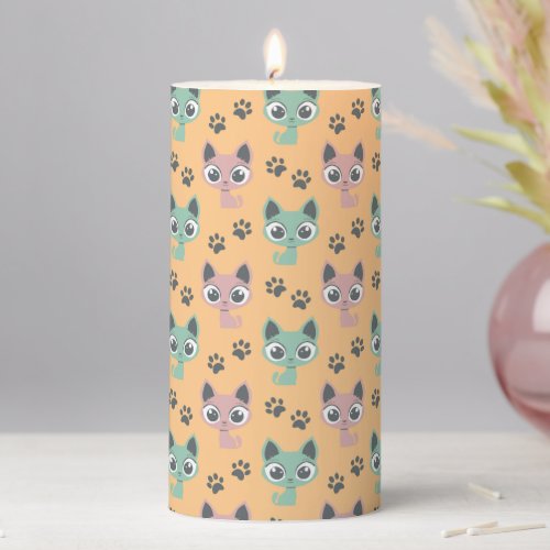 Cute Adorable Kittens Big Eye Cartoon Cat Pattern Pillar Candle