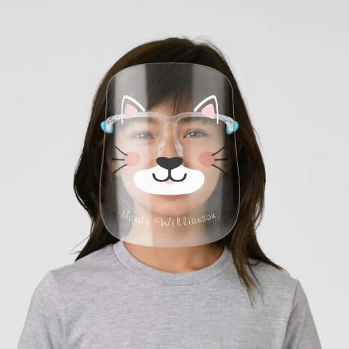 Cute Adorable Kitty Cat Face Ears  Whiskers Kids Face Shield