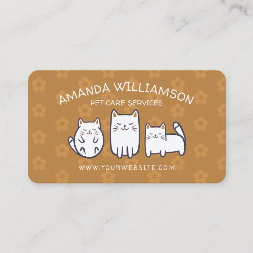 Cute Adorable Kitty Cat Pet Care Services Golden Business Card