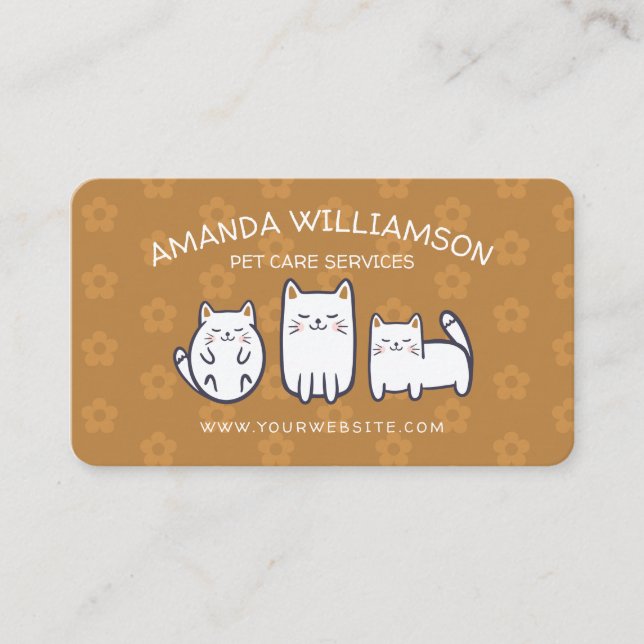 Cute Adorable Kitty Cat Pet Care Services Golden Business Card (Front)