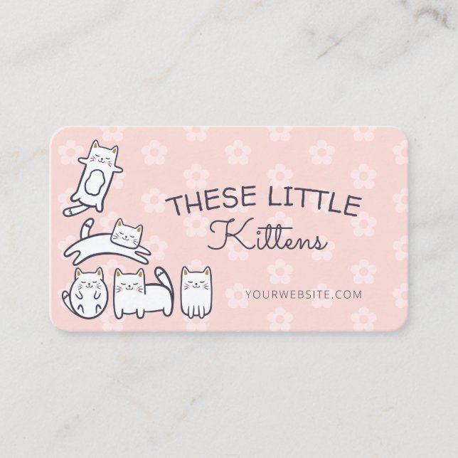 Cute Adorable Kitty Cat Pet Care Services Pink Business Card (Front)