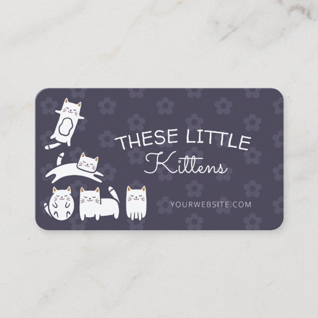 Cute Adorable Kitty Cat Pet Care Services Purple Business Card (Front)