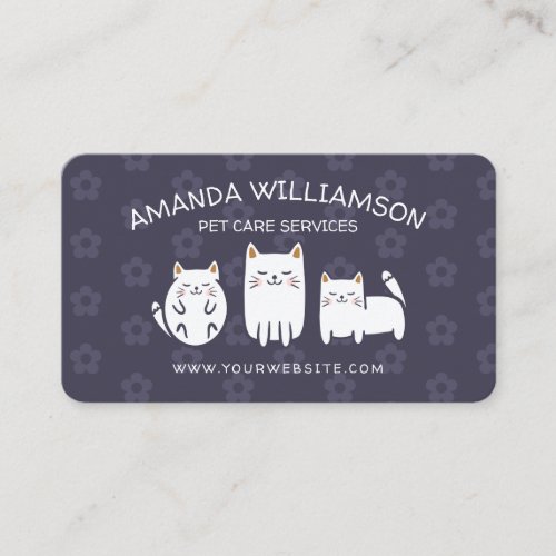 Cute Adorable Kitty Cat Pet Care Services Purple Business Card