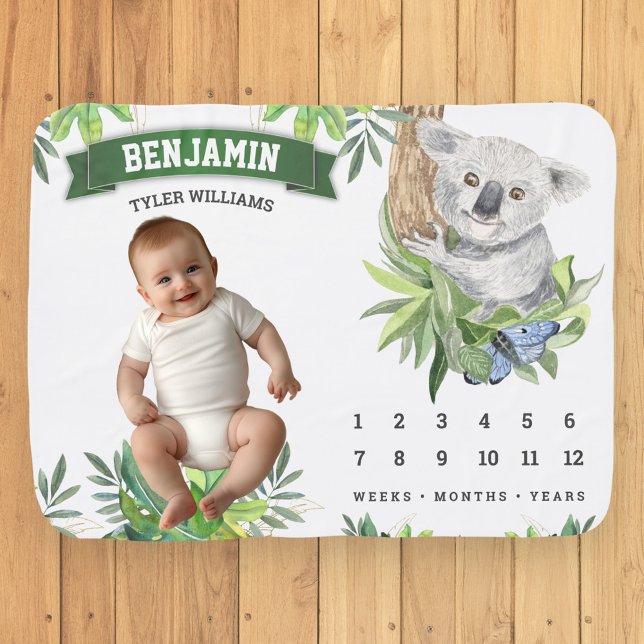 Cute Adorable Koala Bear Jungle Safari Milestone Baby Blanket (Creator Uploaded)