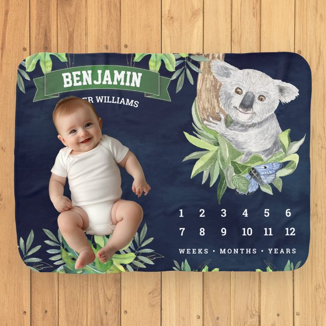 Cute Adorable Koala Bear Jungle Safari Milestone Baby Blanket (Creator Uploaded)