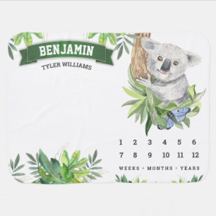 Cute Adorable Koala Bear Jungle Safari Milestone Baby Blanket