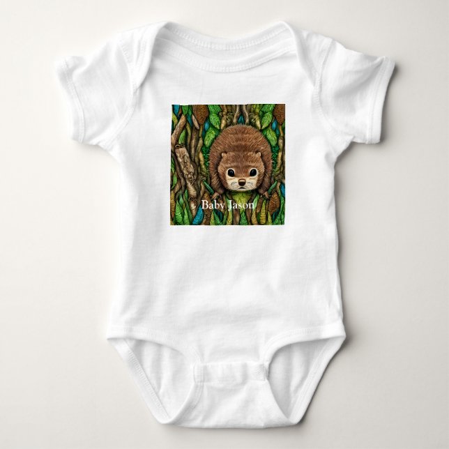 Cute Adorable Little Baby Beaver Baby Bodysuit (Front)