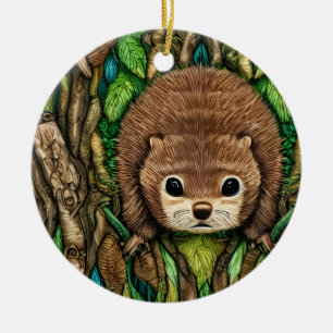 Cute Adorable Little Baby Beaver Ceramic Ornament
