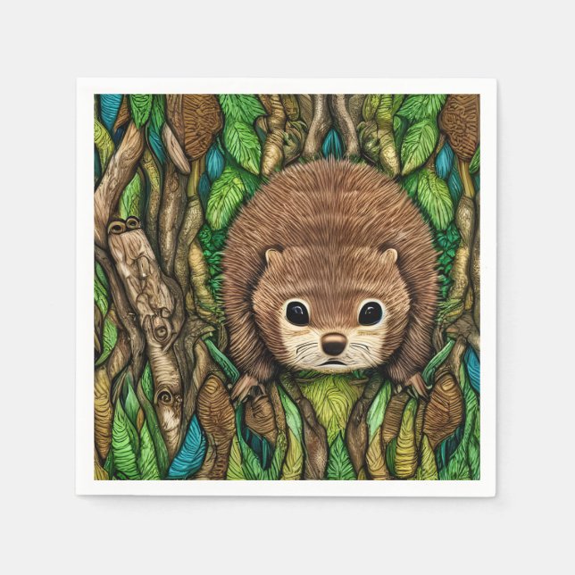 Cute Adorable Little Baby Beaver Napkins (Front)