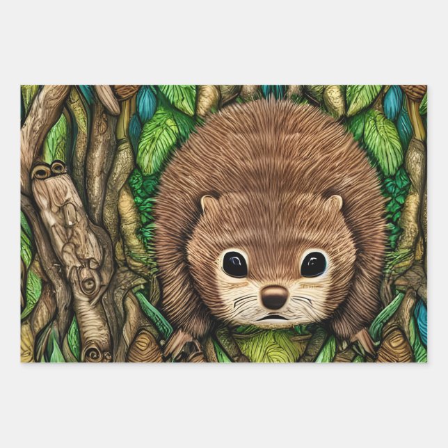 Cute Adorable Little Baby Beaver Wrapping Paper Sheets (Front)