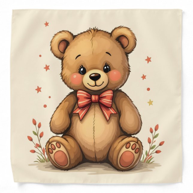 Cute adorable little brown bear with tie bandana (Front)