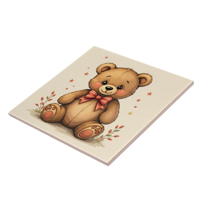 Cute adorable little brown bear with tie ceramic tile (Side)