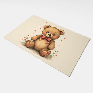 Cute adorable little brown bear with tie doormat