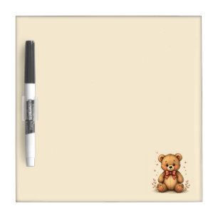 Cute adorable little brown bear with tie dry erase board