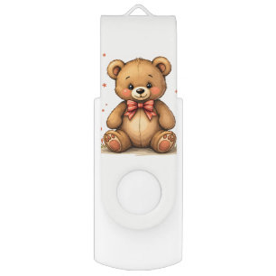 Cute adorable little brown bear with tie flash drive