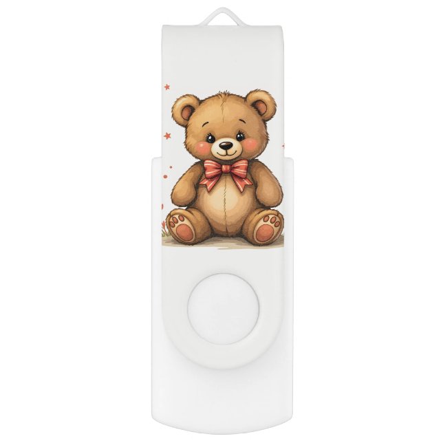 Cute adorable little brown bear with tie flash drive (Front Vertical)