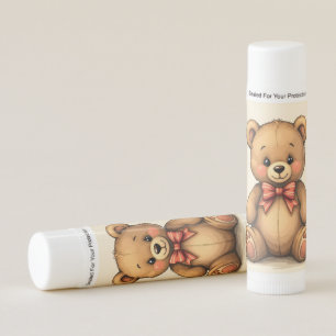 Cute adorable little brown bear with tie lip balm