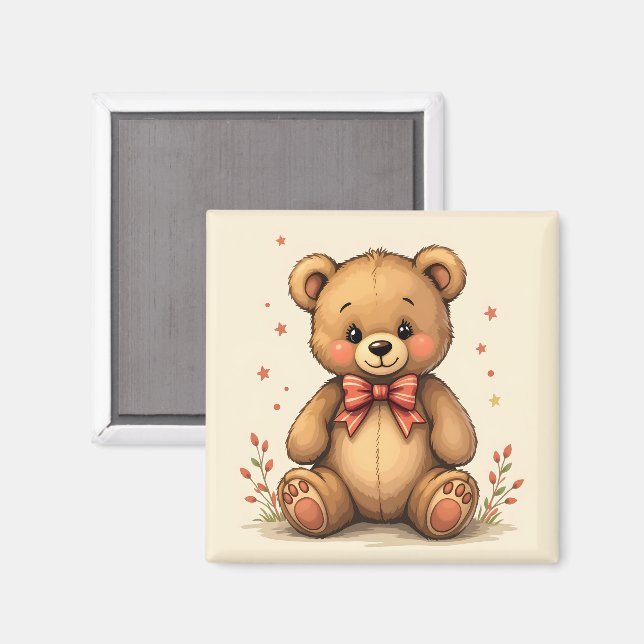 Cute adorable little brown bear with tie magnet (Front/Back)