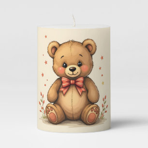 Cute adorable little brown bear with tie pillar candle