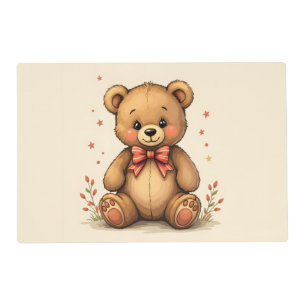 Cute adorable little brown bear with tie placemat