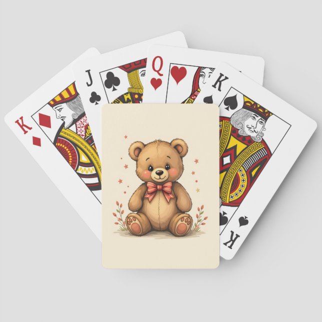 Cute adorable little brown bear with tie poker cards (Back)