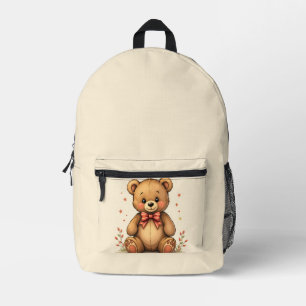 Cute adorable little brown bear with tie printed backpack