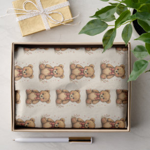 Cute adorable little brown bear with tie tissue paper