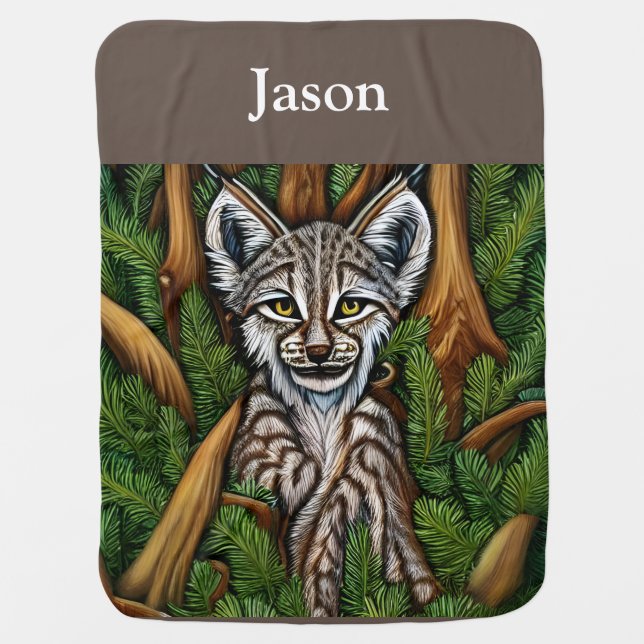 Cute Adorable Little Lynx Kitten Baby Blanket (Front)