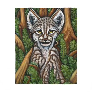 Cute Adorable Little Lynx Kitten Fleece Blanket