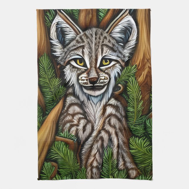 Cute Adorable Little Lynx Kitten Kitchen Towel (Vertical)