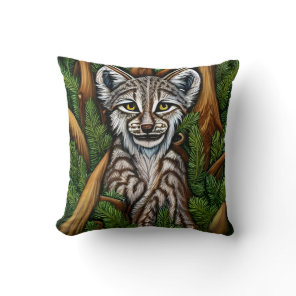 Cute Adorable Little Lynx Kitten Throw Pillow