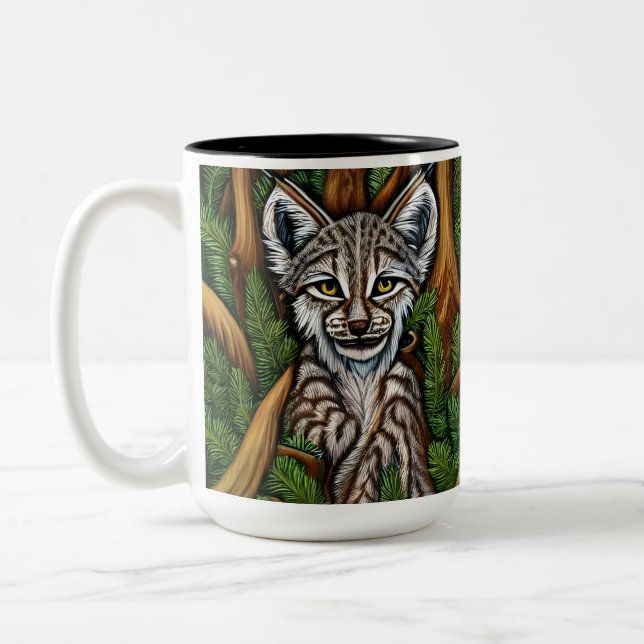 Cute Adorable Little Lynx Kitten Two-Tone Coffee Mug (Left)