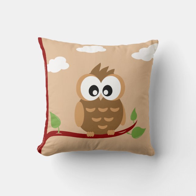 Cute Adorable Little Owl Bird Throw Pillow (Front)