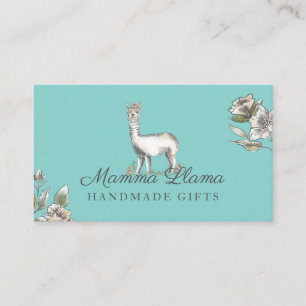 Cute Adorable Llama Watercolor Sketch Floral Business Card
