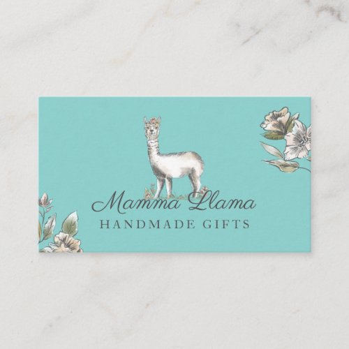 Cute Adorable Llama Watercolor Sketch Floral  Business Card