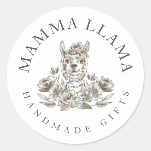 Cute Adorable Llama Watercolor Sketch Floral Classic Round Sticker