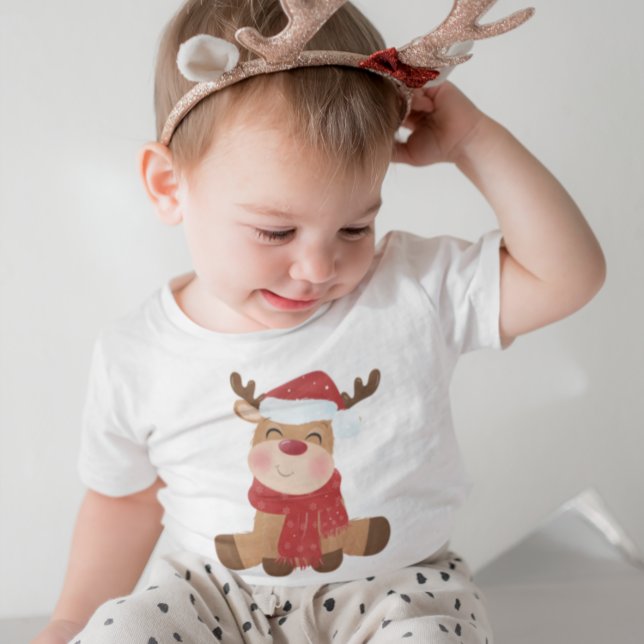 Cute Adorable Merry Christmas Reindeer Baby T-Shirt (Creator Uploaded)