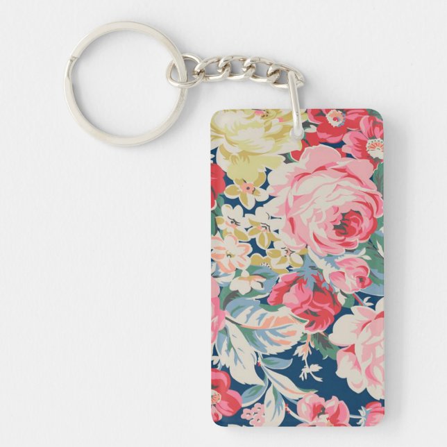 Cute Adorable Modern Blooming Flowers Keychain (Front)