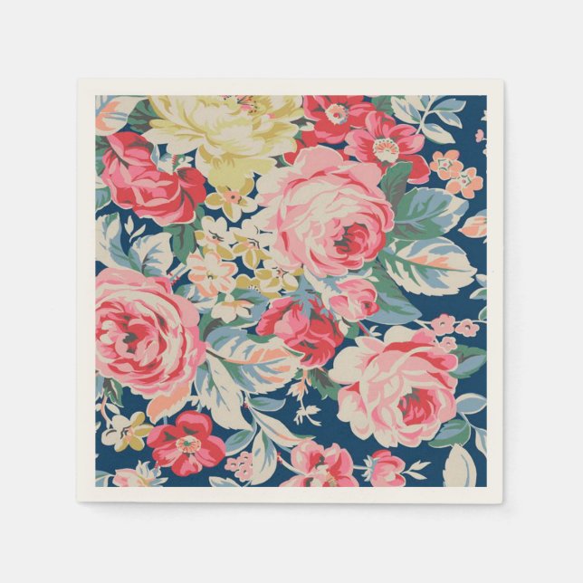 Cute Adorable Modern Blooming Flowers Paper Napkins (Front)