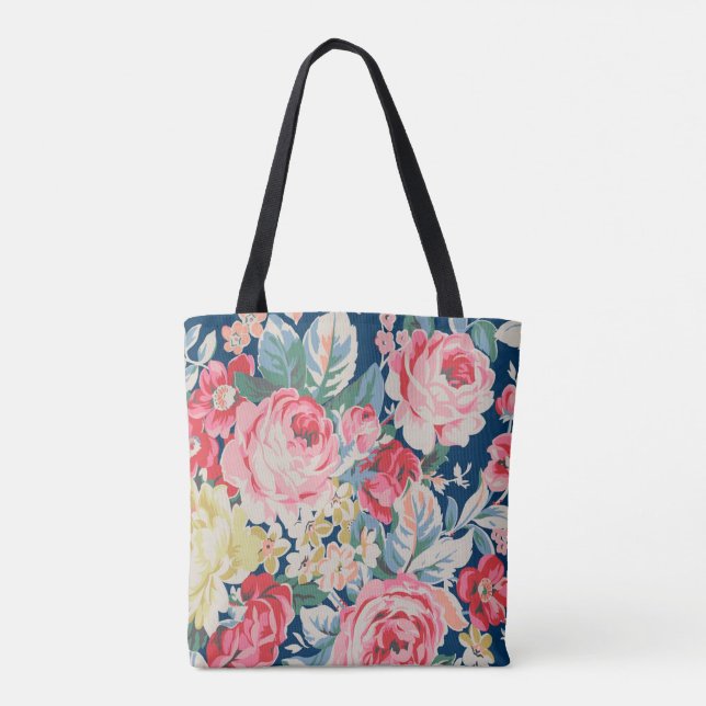 Cute Adorable Modern Blooming Flowers Tote Bag (Back)