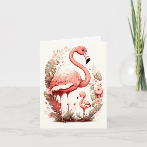 Cute Adorable Mother and Baby Flamingo Card