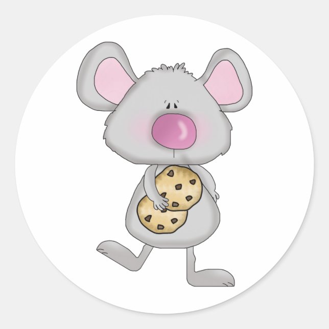 cute adorable mouse with chocolate cookies classic round sticker (Front)