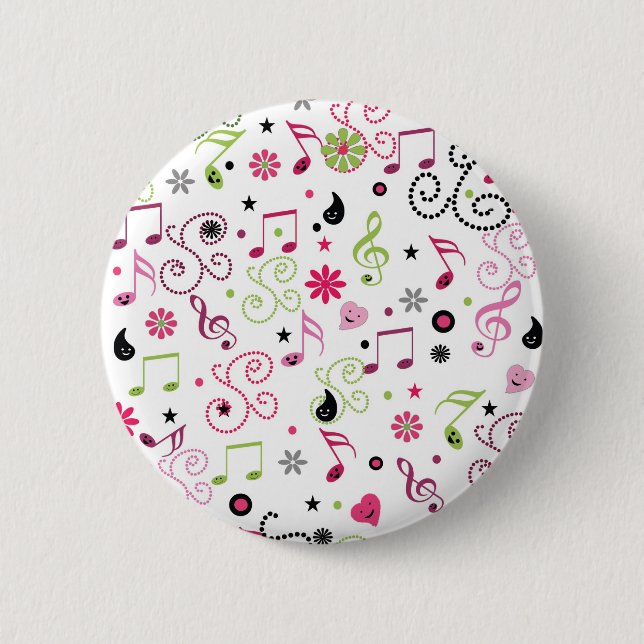 Cute adorable music notes flowers pinback button (Front)
