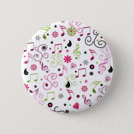 Cute Adorable Music Notes Flowers Pinback Button