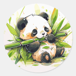 Cute Adorable Panda Eating Bamboo Shoots Classic Round Sticker