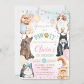 Cute Adorable Pawty Cats Balloons Birthday Party I Invitation (Front)