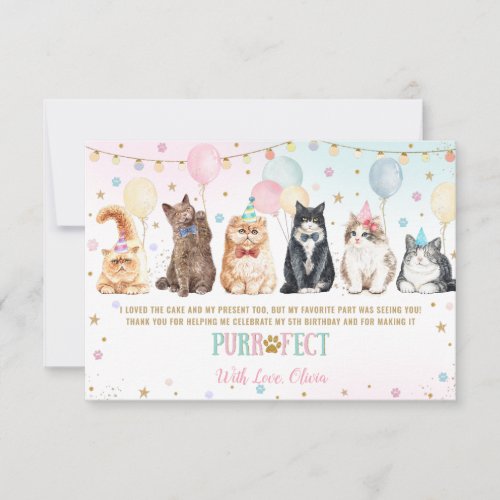 Cute Adorable Pawty Cats Balloons Birthday Party T Thank You Card